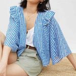 Anthropologie New Nautical Stripe Ruffle Shoulder Open Front Top One Size Photo 0