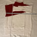 None Ribbed Knit Sweater Crew Neck Durable Fabric Blend Color Block Burgundy/White L Photo 2