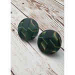 Vintage Clip On Earrings Green Line Design Circle Statement Just Over 1" Photo 1