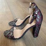 Merona  Lulu Burgundy and Silver Floral Brocade Block Heel Size 8.5 Photo 5