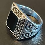 Sterling Silver S925 natural obsidian ring size 8 Photo 2