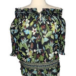 Tory Burch Fantasia Floral Print Off Shoulder Smocked Top Boho Women Size 4 Photo 0