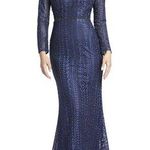 Mac Duggal  Midnight Blue 20271 Long Sleeve Beaded Lace Trumpet Gown Size 4 NWT Photo 0
