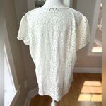 Van Heusen  Ivory Cream Eyelet Lace V Neck Button Down Short Sleeve Blouse Large Photo 3