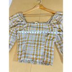 Maeve plaid square neck blouse neutral motif Cropped Puff Sleeve M Cottage Boho Yellow Size M Photo 9