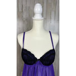Ambrielle Women's Medium Purple & Black Lace Babydoll Dress Nightgown Photo 2