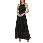 DKNY  Sequined Halter Maxi Dress Size 8 Black Sequined Sleeveless Long Formal Photo 11