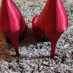 Lulu Townsend  Red Satin Peep-Toe Pumps 8 Photo 5