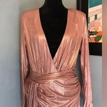 House Of CB NWOT Mina Metallic Pink Silky Floor Length Gown Maxi Dress Sz L Photo 2