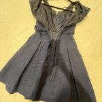 David Meister  Blue Textured Midi Dress Size 2 Side Pockets Belt Made in USA Photo 7