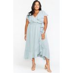 Show Me Your Mumu Show‎ Me Your Mumu Jess Ruffle Chiffon Wrap Dress Silver Sage Plus Size 3X Photo 2