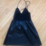 ZARA Mini Dress Black Faux Leather Spaghetti Strap Empire Waist V Neck Sz Small Photo 1