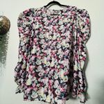 River Island NEW Plus Size 26 Striped Floral Print Puff Long Sleeve Blouse Curvy Photo 2