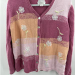 CJ Banks Cardigan Sweater Woman's 2X‎ Plus Hand Embroidered Vintage 3D Flower Pink Size XXL Photo 0