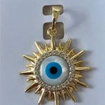 Boutique Gold Filled Charm Pendant Sun with Evil Eye and Pave Crystals Photo 0