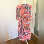 TCEC  Women's Cinnamon Red & Navy Abstract Print Smocked Dress Large Photo 4