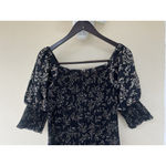 ZARA  Terry Floral Puffy Sleeve Linen Midi Dress M Square Neck Cottage Lagenlook Photo 6