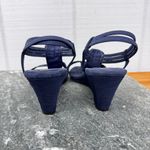 New York Transit  Navy Blue Rhinestone Strappy Open Toe Wedge Heels 8W Photo 3