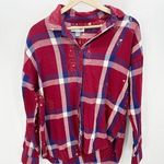 Old Navy  Shirt Women MEDIUM Boyfriend Red Blue White Plaid Flannel Button Down Photo 0