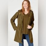 J Jill Olive Green Trench Coat Rain Jacket Removable Hood Zip Pockets Utility XS Photo 4