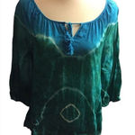 Nine West  American Vintage Blue/Green Tie-Dye 100% Cotton Blouse Size Small Photo 0