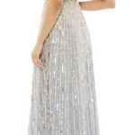 Mac Duggal 5538 Embellished V-Neck Butterfly Sleeve Column Platinum Gown, Size 4 Photo 1