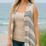 Umgee  Purple & Teal Stripe Maxi Boho Flowy Cardigan Vest Coastal Festival S/M Photo 0