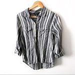 Ellen Tracy  Linen Popover Top Striped Tab Sleeve M Photo 5