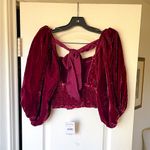 Free People Marie Velvet Open Back Crop Top Balloon Sleeves Red Small NWT Photo 7