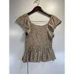 Japna  Ruffled Sleeve Smocked Peplum Top, Beige and Black Polka Dot, Square Neck Photo 5