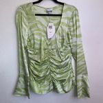 Ganni NWT  Zebra Stripe Ruched Silk Blouse in Margarita Photo 3