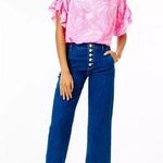 Lilly Pulitzer Aileen High Rise Jeans Pineapple Grove 25in Cropped Wide Leg Pant Photo 0