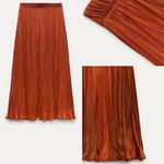 ZARA ZW Collection Satin Effect Pleated Midi Skirt Photo 1