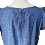 The Loft  Blue Ruffle Shoulder Embroidery Yoke Shell, Sz M Photo 9