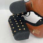 Schutz Dionise Heels Size 8.5 Black Nubuck Gold Stud Spike Open Toe Block Strap Photo 4