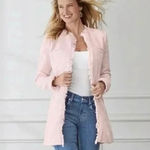 Venus Coat Jacket Tweed Fringe Pink 4 Spring Lightweight Chic Mid Thigh Pastel Photo 0
