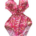 LASCANA For VENUS One Piece Pink‎ Orange Open Back Retro Floral Halter Size 12 Pink Photo 0