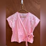 Madewell EMBROIDERED SIDE-TIE WRAP TOP PINK WHITE SIZE M Photo 1