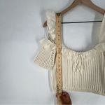 ZARA  Cream Embroidered Ruffle‎ Trim Ribbed Knit Off The Shoulder Crop Top Size L Photo 11