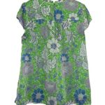 Joie  Women’s L Green Pleat Femme Floral Cap Sleeve Ruffle Crew Neck Blouse Top Photo 1