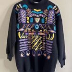 Vintage Adolfo Sport Oversized Tunic Sweatshirt 80s Abstract Painted Black Purple Photo 0
