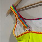 Popvil swimsuit one piece large lined electric neon yellow highlighter NEW Photo 3