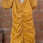 Forever 21  Golden Yellow Ruched Mini Dress With Bell Sleeves Photo 2