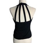 XScape Vintage Y2K  Cropped Halter Top S Black Metallic Button Neck Lined Photo 4