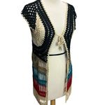Coco Roja Crochet Vest Womens S Black Multicolor Open Front Cardigan Hippie Boho Photo 3