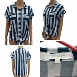 Eden & Olivia  Short Sleeve Blue White Striped Button Up Tie front Pocket Shirt M Photo 1