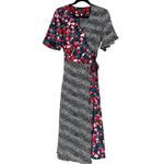 simply styled Vintage Mixed Print Wrap Dress Flutter Sleeve Floral Polka Dot S Photo 0