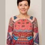 Figueroa & Flower Boho Peasant Top M Red Tribal Print Festival Blouse Western Ch Pink Size M Photo 0