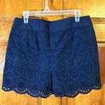 Loft Ann Taylor Navy Eyelet Side Zip W/Hook & Eye. Scalloped hem/Pockets 10-EUC Photo 3