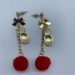 New bow pineapple w/red Pom Pom fashion earrings Red Photo 4